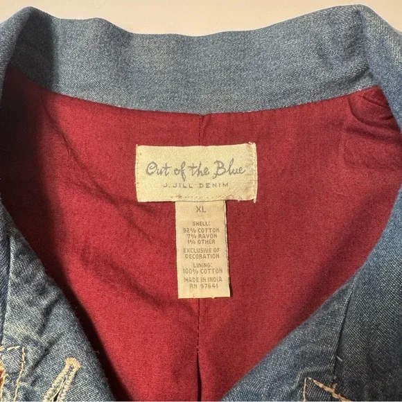 Out Of The Blue J Jill Women's Denim Patchwork Tapestry Lined Jean Jacket Sz XL - Picture 4 of 13